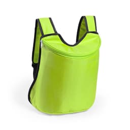 A bright green cooler bag with a zippered compartment and black accents, featuring shoulder straps and a logo.