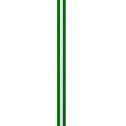 A green polyester accessory with two vertical stripes, featuring a logo at the top.
