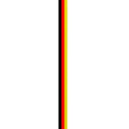 A long, thin polyester accessory featuring black, red, and yellow stripes, with a logo at one end.