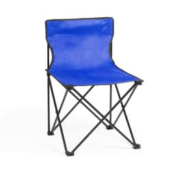 A blue folding chair with a black metal frame, designed for leisure and outdoor use. It features a simple, modern structure.