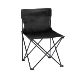 A sleek black folding chair with a minimalist design and sturdy black frame. Suitable for leisure and outdoor use.