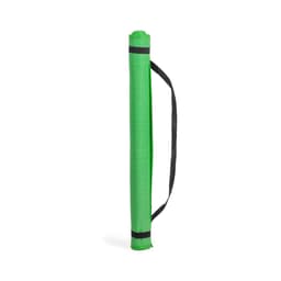 A green yoga mat with a black strap for easy carrying, designed for outdoor leisure activities.