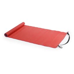 A rollable red outdoor mat with a carrying strap, suitable for leisure activities. It features a simple design.