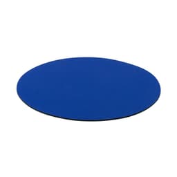A circular blue mouse pad featuring a black base, designed for office and business use.