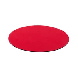 A round red mouse pad with a smooth surface and a black underside, designed for office use.