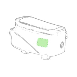 A green accent bike bag with a rectangular patch and a zippered top, featuring a compact design.