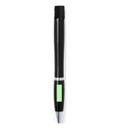 A black pen with a silver accent and a green section for branding or personalisation.