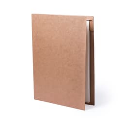 A brown folder featuring a minimalist design with an interior compartment for papers. It includes a logo.