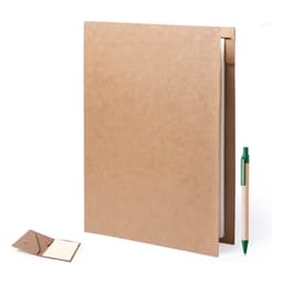 A brown compendium with a pen and a small notepad, ideal for office and business use.