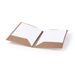 A brown folder with two inner pockets and blank white inserts, featuring a simple design.