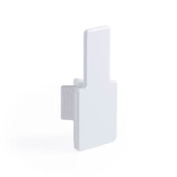 A white phone stand with a simple design, featuring a flat back and a vertical support.