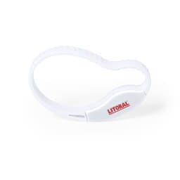A white bottle opener keyring with a flexible design and a branding logo.