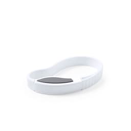 A bottle opener keyring in white with a black accent, featuring a smooth curved design and an integrated branding logo.