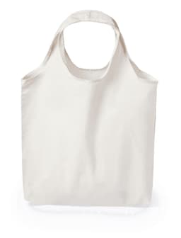 A tote bag in a light beige colour with short handles and a simple design, featuring a logo.