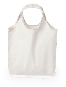 A cream tote bag with sturdy handles and a simple design, featuring a logo.