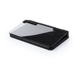 A black car phone holder with a transparent top, featuring a logo on the surface.