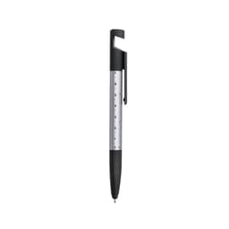 A black pen with a silver barrel featuring a ruler design and a clip for easy attachment.