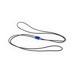 A black elastic cord with a blue fastening toggle, ideal for securing items.
