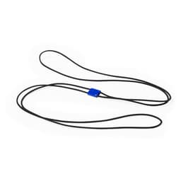A black sports gear cord with a blue adjuster, designed for leisure and outdoor activities.