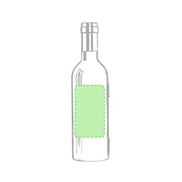 A green wine bottle with a clear label area, featuring a sleek design and a simple cylindrical shape.