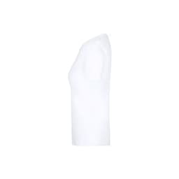 A white WCS150 T-shirt displayed from the side, featuring a fitted design and short sleeves, with a logo.
