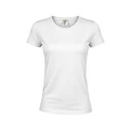 A white WCS180 T-shirt with short sleeves and a round neckline. The shirt has a logo on the label.