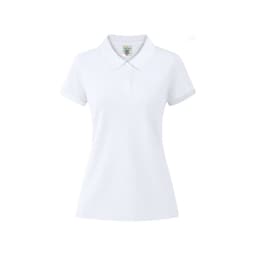 A white WPS180 polo shirt with a collar and short sleeves, featuring a logo on the upper part.