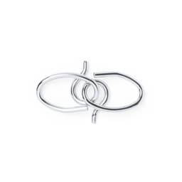 A set of intertwined metal loops in shiny silver, featuring two distinct shapes interlinked together.