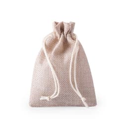 A natural beige fabric bag with a drawstring closure, designed for storing game pieces or accessories.