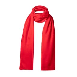 A vibrant red scarf with a soft texture, featuring an elegant drape and no visible branding.