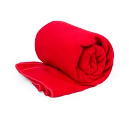 A rolled red towel with a smooth texture, featuring a clean edge and compact design, suitable for leisure and outdoor activities.