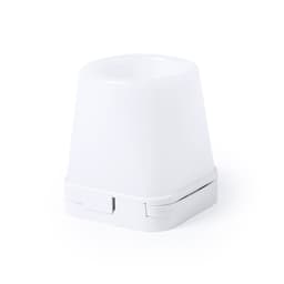 A white USB drive with a cylindrical design, featuring a flip-open mechanism and minimal branding.