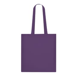 A purple tote bag with two shoulder straps and a simple design. It features a logo or branding on the surface.