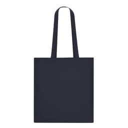 A navy blue tote bag with two shoulder straps and a simple design. It features a logo on one side.