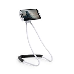 A flexible phone stand in white and black, designed to hold a smartphone while watching videos.