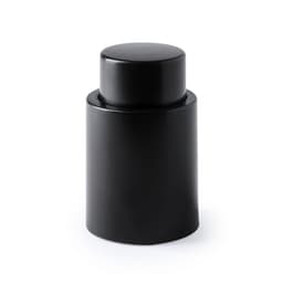 A drink bottle in a sleek black design with a cylindrical shape and a rounded lid. Features a logo.