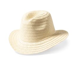 A cream-coloured Chizzer Hat with a wide brim and textured design, featuring a logo on the side.