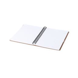 A spiral-bound notebook with lined pages and a brown cover, featuring a black spiral binding.