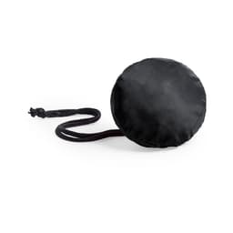 A black foldable bag with a braided strap, featuring a round, compact design.