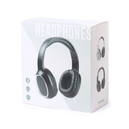 A black headphone package with a sleek design, featuring soft ear cushions and a logo on the front.