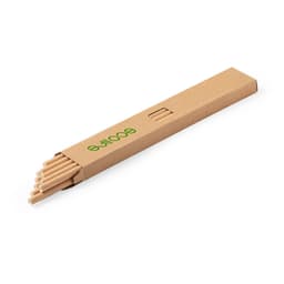 A set of beige drinking straws in a brown cardboard packaging with a logo.