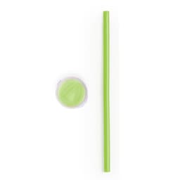A drinking straw set featuring a sleek green straw and a matching cap, with a logo present on the cap.