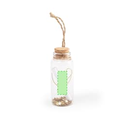 A drink bottle featuring a transparent design, cork lid, and twine, filled with decorative star-shaped confetti.