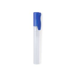 A clear hand sanitiser bottle with a blue nozzle cap. It has a sleek, slender design suitable for personal use.