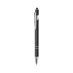A black ballpoint pen with chrome accents and a clip. It features a stylus tip for touchscreen devices.