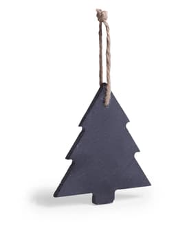 A dark blue Christmas tree decoration with a jute hanging cord. It has a simple, minimalist design.