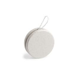 A white yo-yo with a textured finish and a string attached, featuring a simple and sleek design.