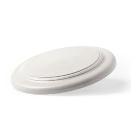 A white yo-yo with a smooth, rounded design, featuring a subtle decorative edge. It has a small brand logo.