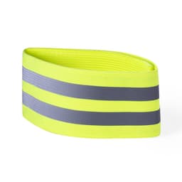 A reflective safety belt in bright yellow with three grey stripes, designed for visibility and safety.