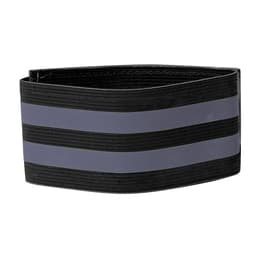 A black and grey stretch band with striped design, suitable for various clothing accessories. It features a logo.